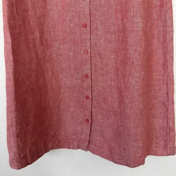 Garnet Hill Shirt Dress Women 10 Petite Classic Linen Flax Poppy Red Chambray - Picture 5 of 13